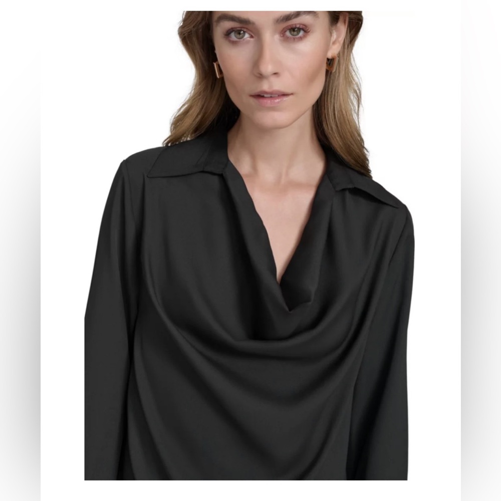 NWOT Halston Heritage Women's Long Sleeve Cowl Neck Black Blouse - Large - Picture 6 of 13
